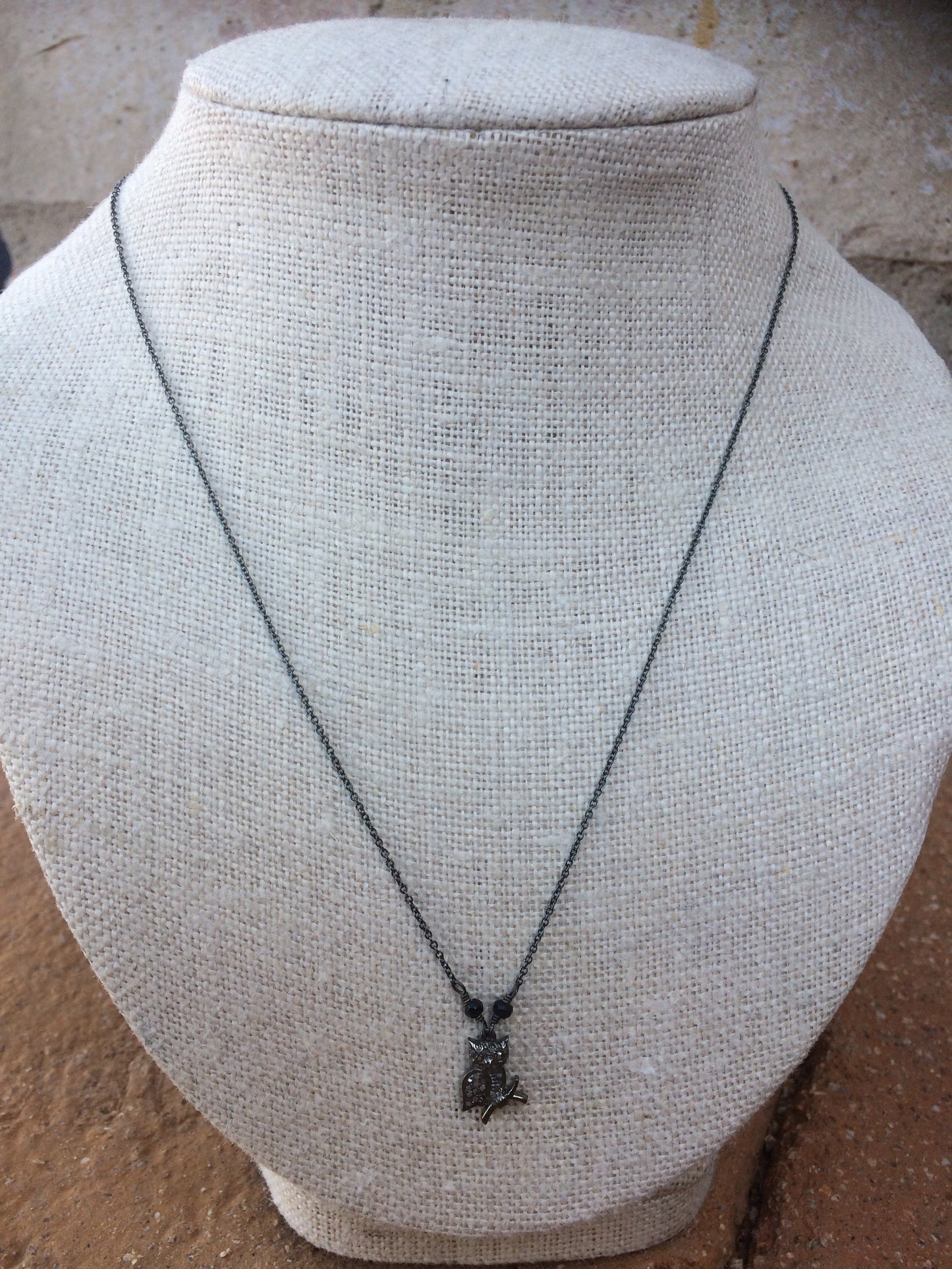 Sterling Silver Diamond Pave Owl and Black Spinel Necklace