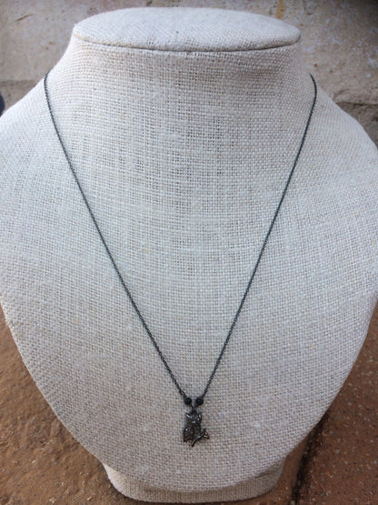 Sterling Silver Diamond Pave Owl and Black Spinel Necklace