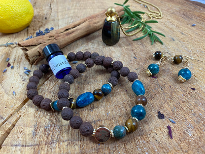 Courage Set- necklace, bracelets, Earrings and Essential oil Blend