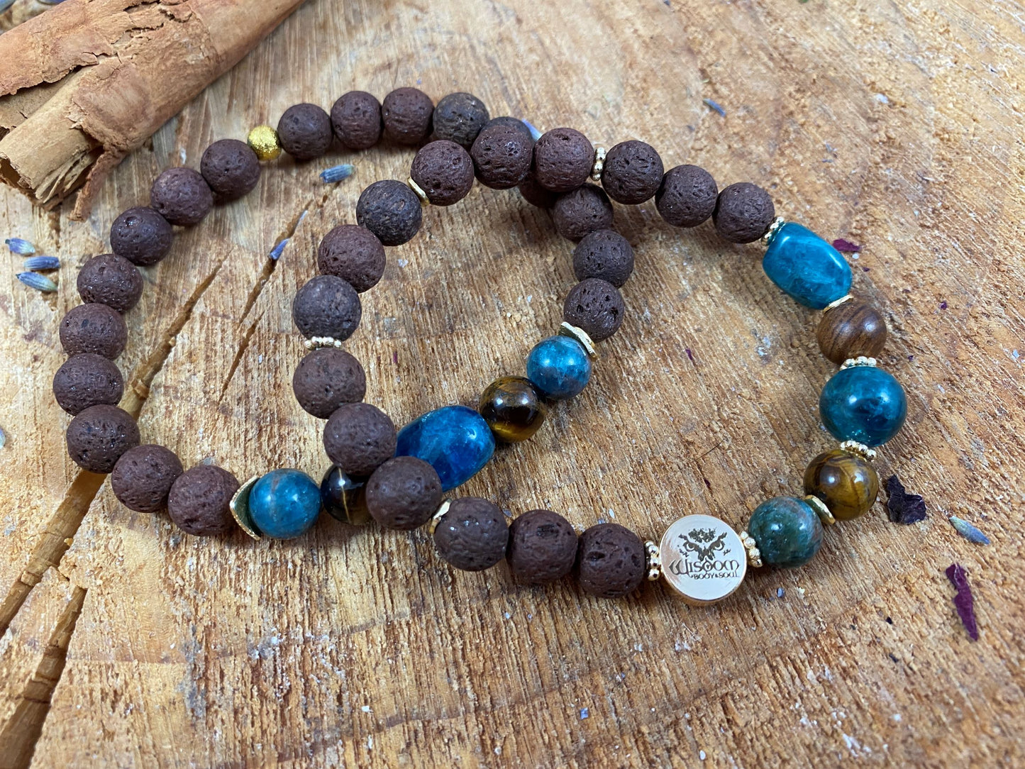 Two apatite, Tigers eye and lava bracelets