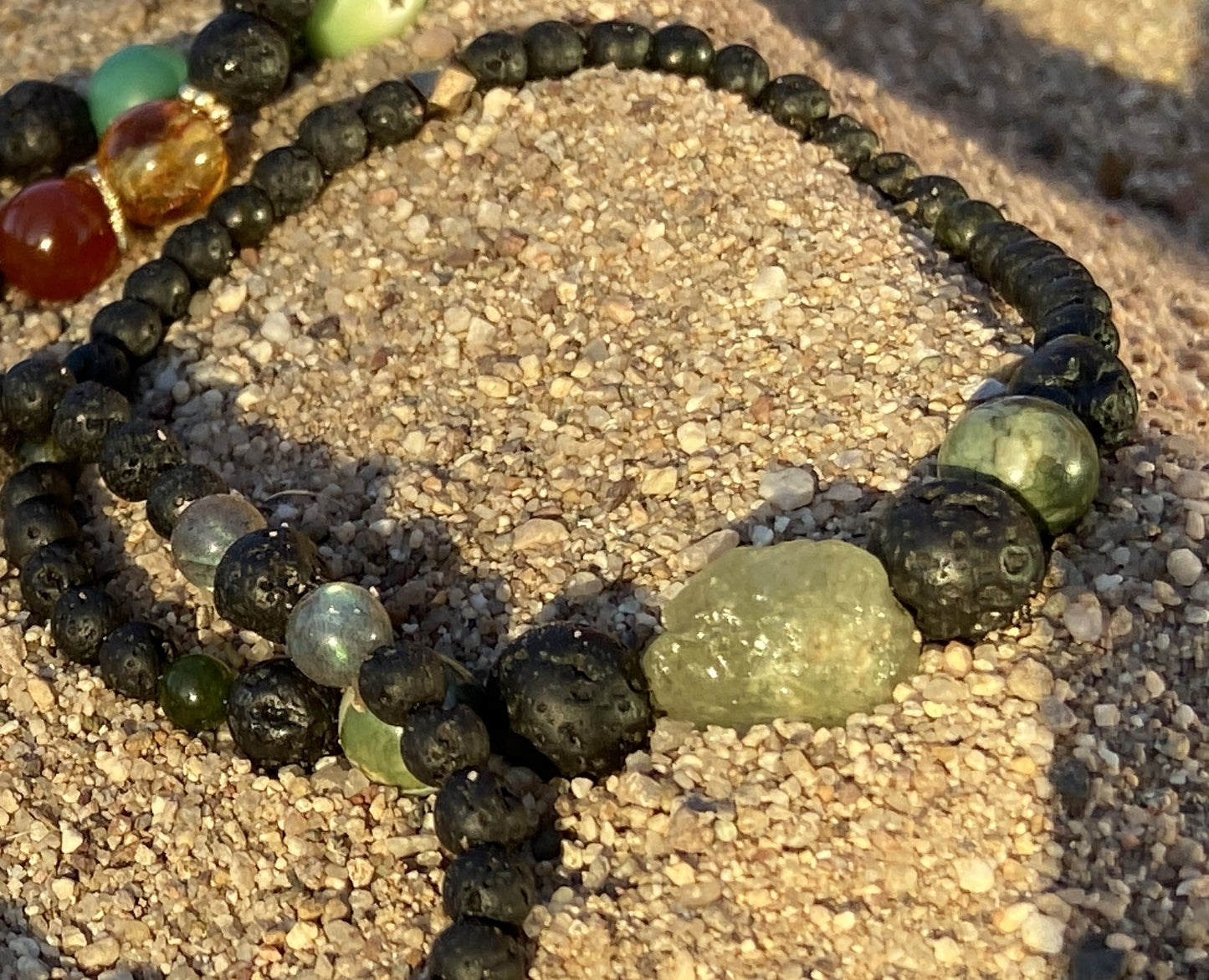 Peridot, Rhyolite, Jade, Serpentine and Lava Diffuser Bracelet