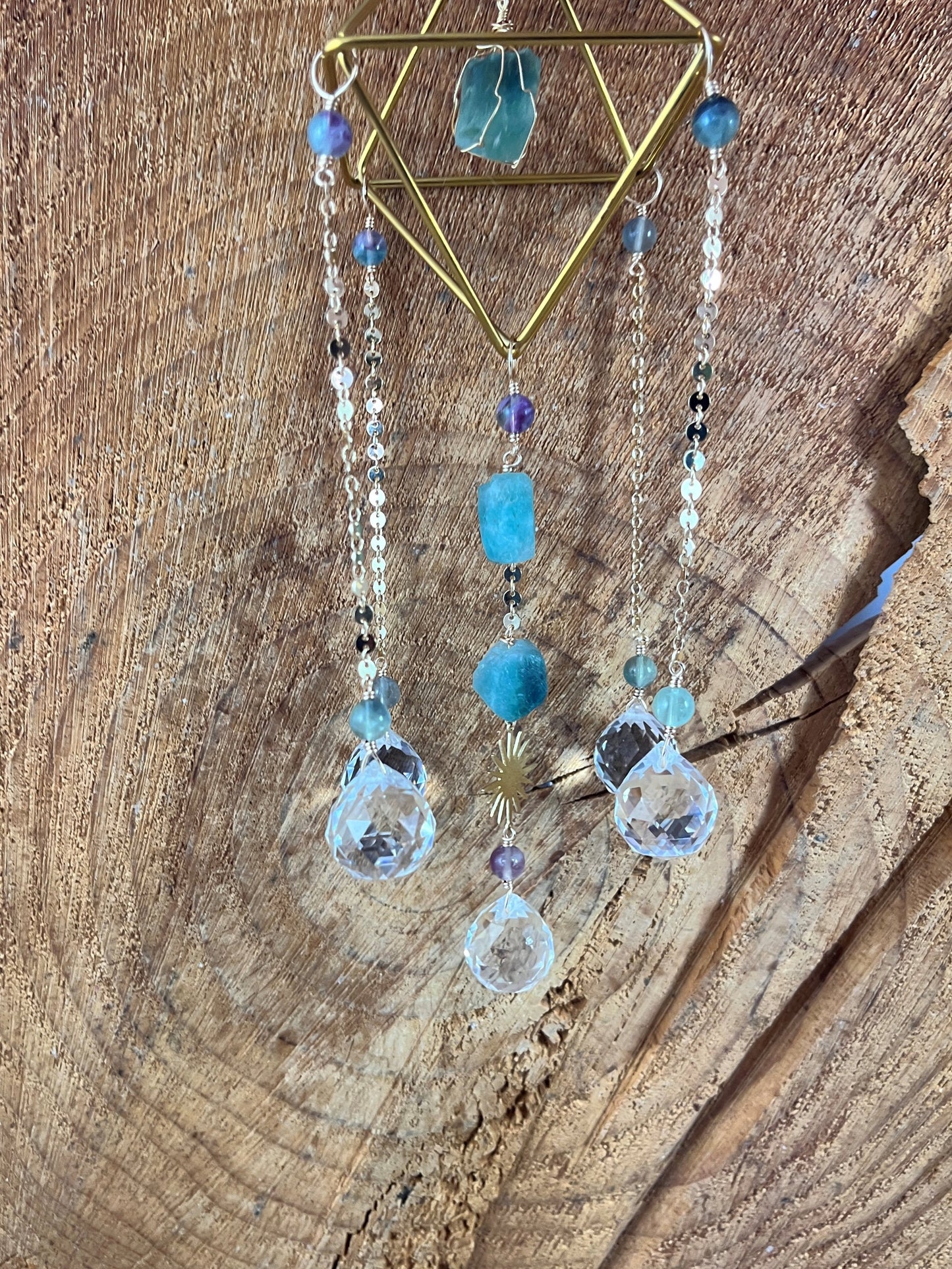 Gemstone Crystal Suncatcher Rainbow Fluorite