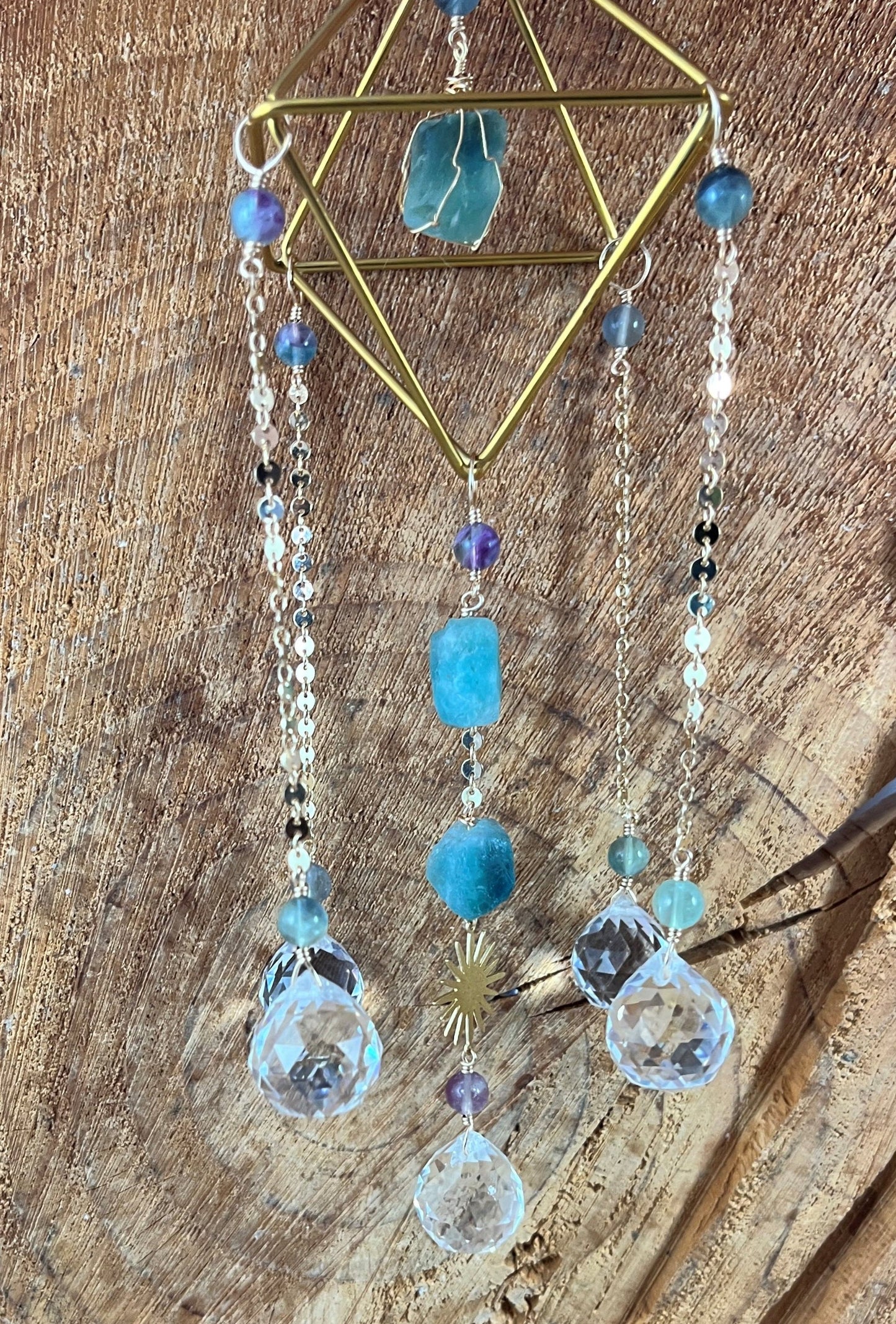 Gemstone Crystal Suncatcher Rainbow Fluorite
