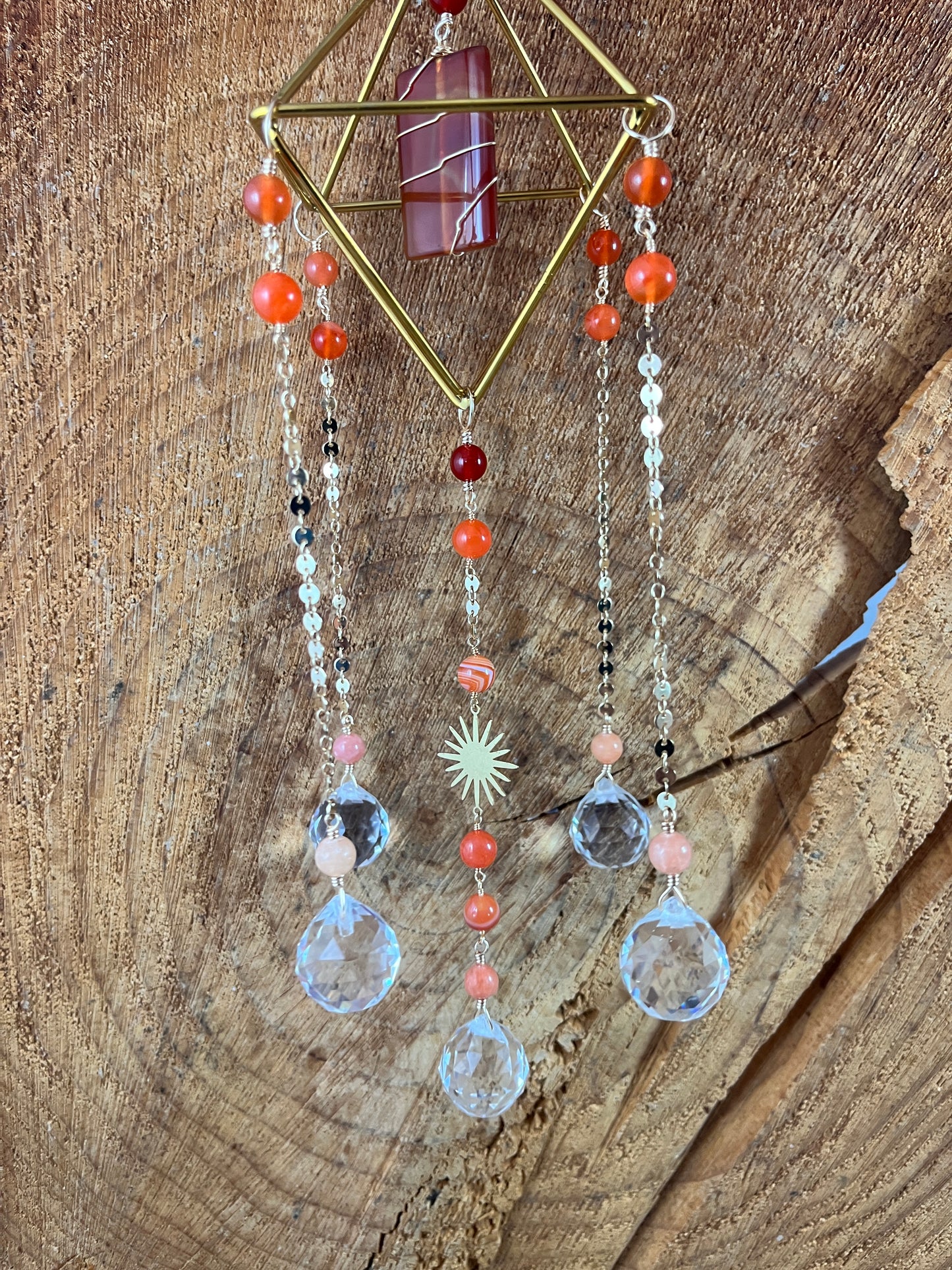 Carnelian, Agate, Orange Calcite and Crystal Octahedron Suncatcher