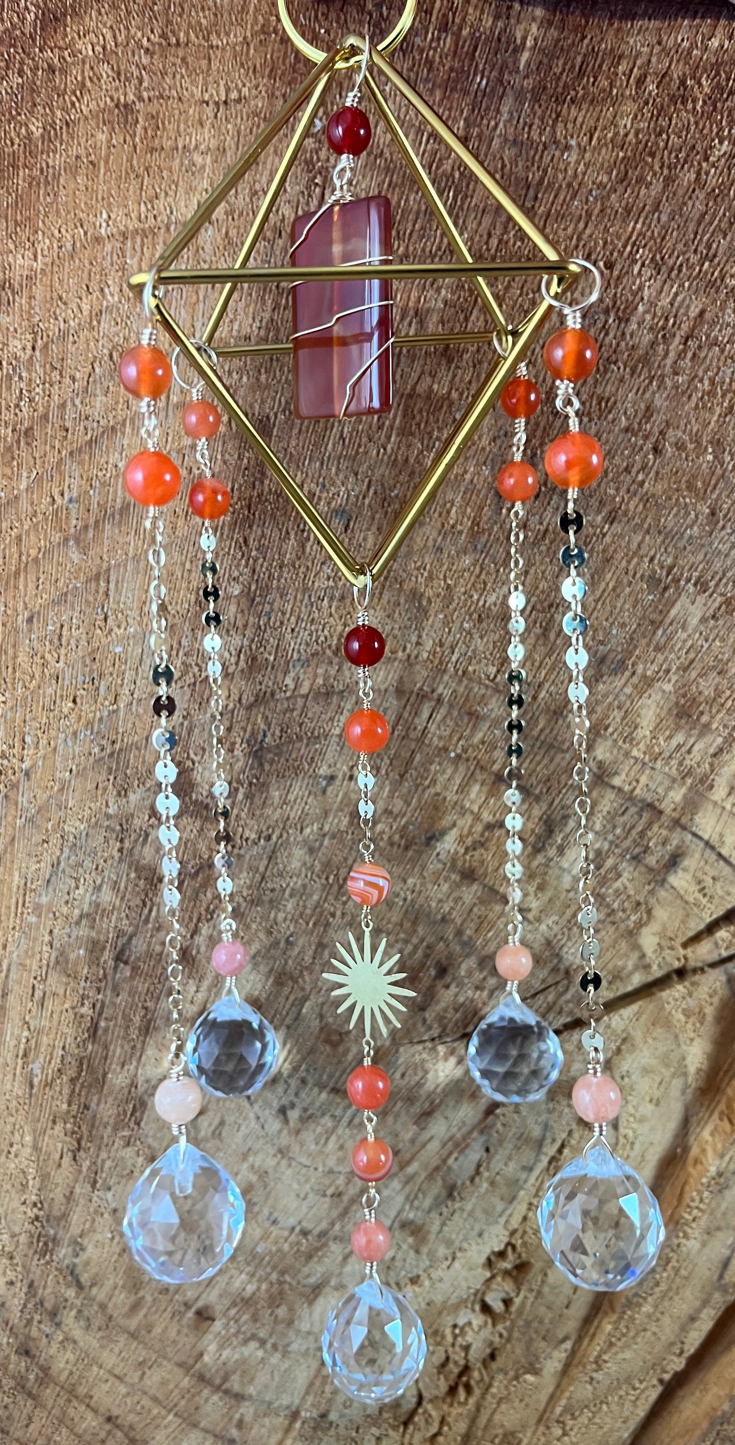 Carnelian, Agate, Orange Calcite and Crystal Octahedron Suncatcher