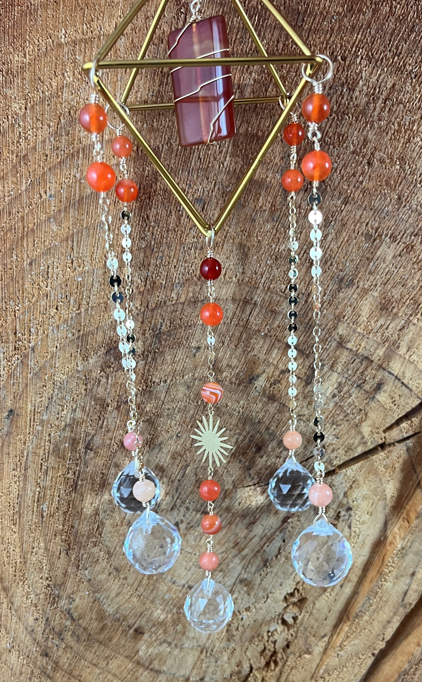 Carnelian, Agate, Orange Calcite and Crystal Octahedron Suncatcher