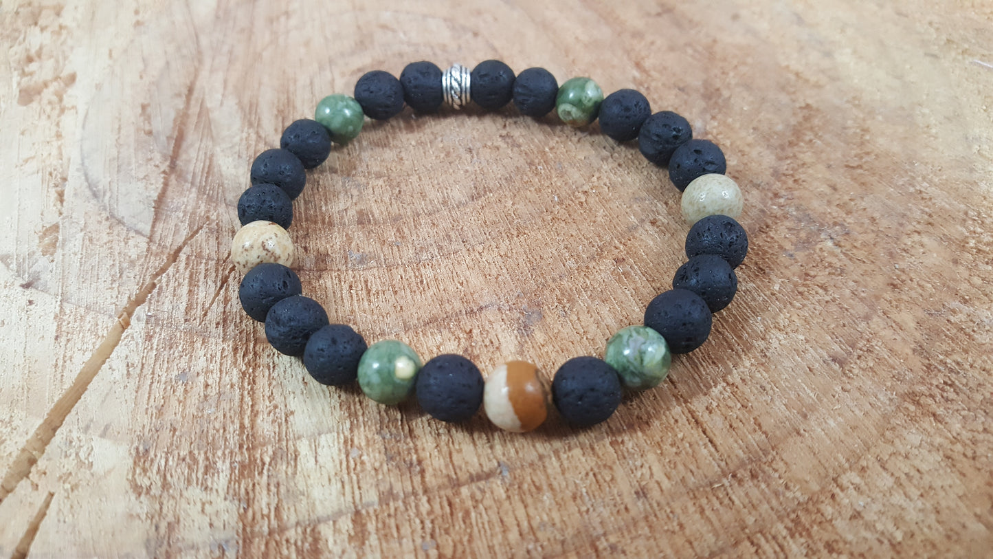 Rhyolite, Picture Jasper and Lava Essential Oil Diffuser Bracelet