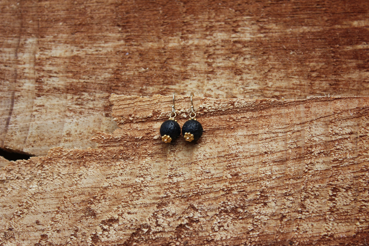 Single Bubble Lava Earrings Gold Fill