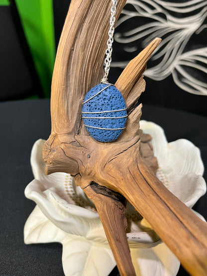 Blue Oval Wrapped Up Aromatherapy Lava Necklace