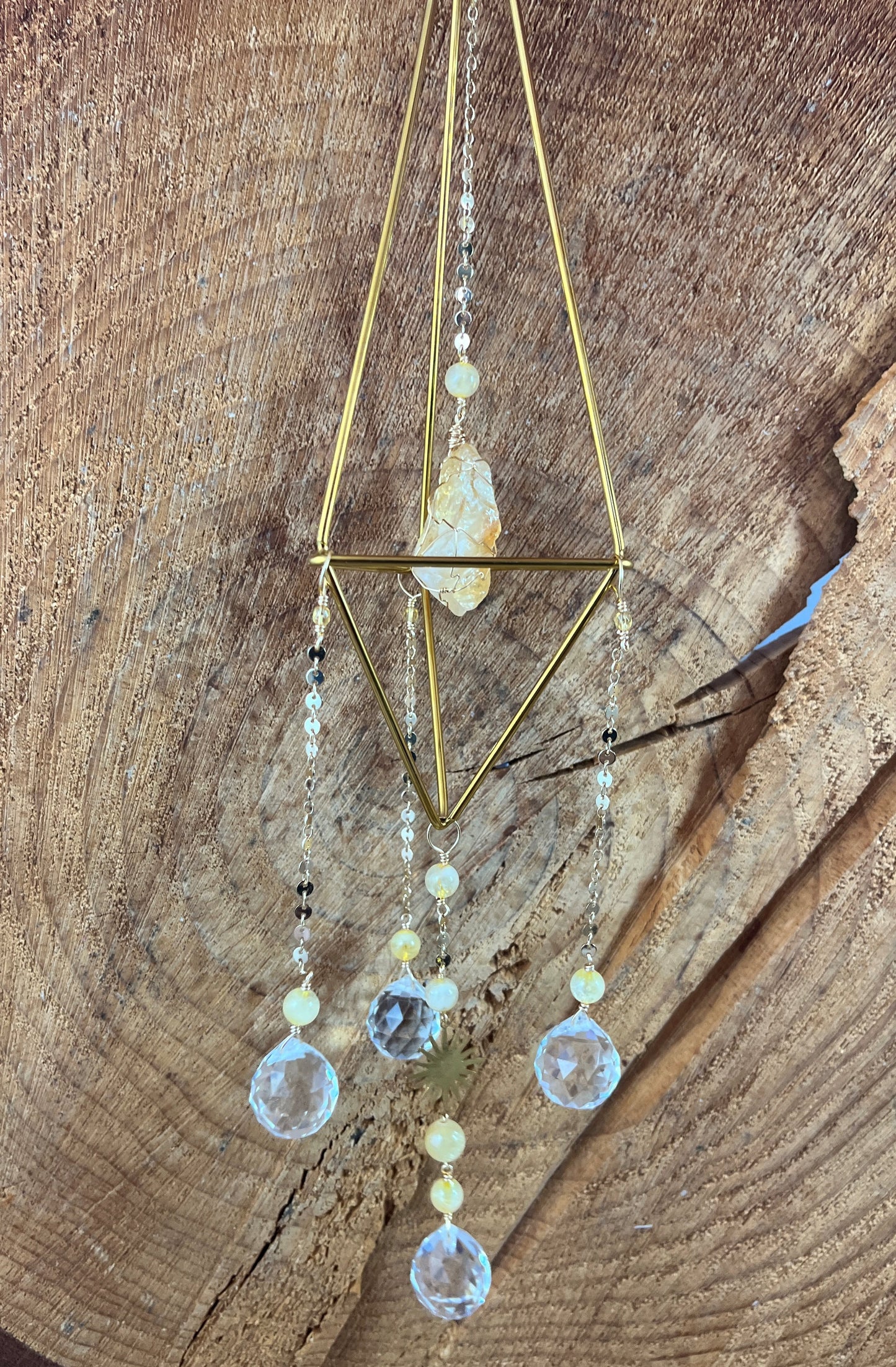 Gemstone Crystal Suncatcher Citrine, Yellow Selenite and Crystal
