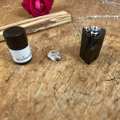 Black Tourmaline and Crystal Quartz Bottle Necklace