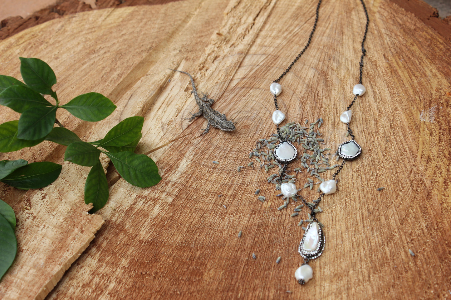 Gun Metal Keshi Pearl and Crystal Pave Pearls Necklace