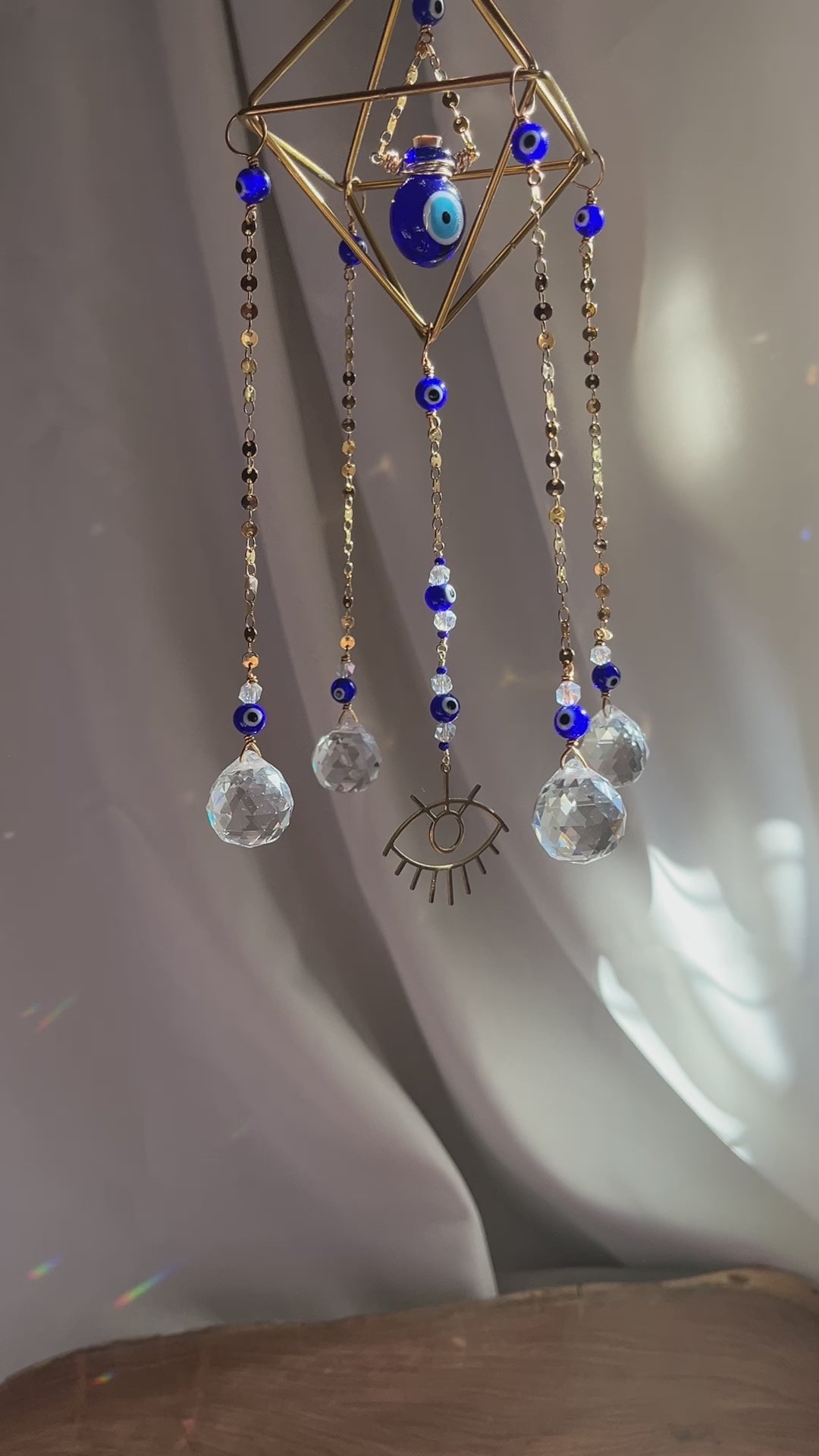 Evil Eye Crystal Octahedron Suncatcher – Wisdom Body and Soul
